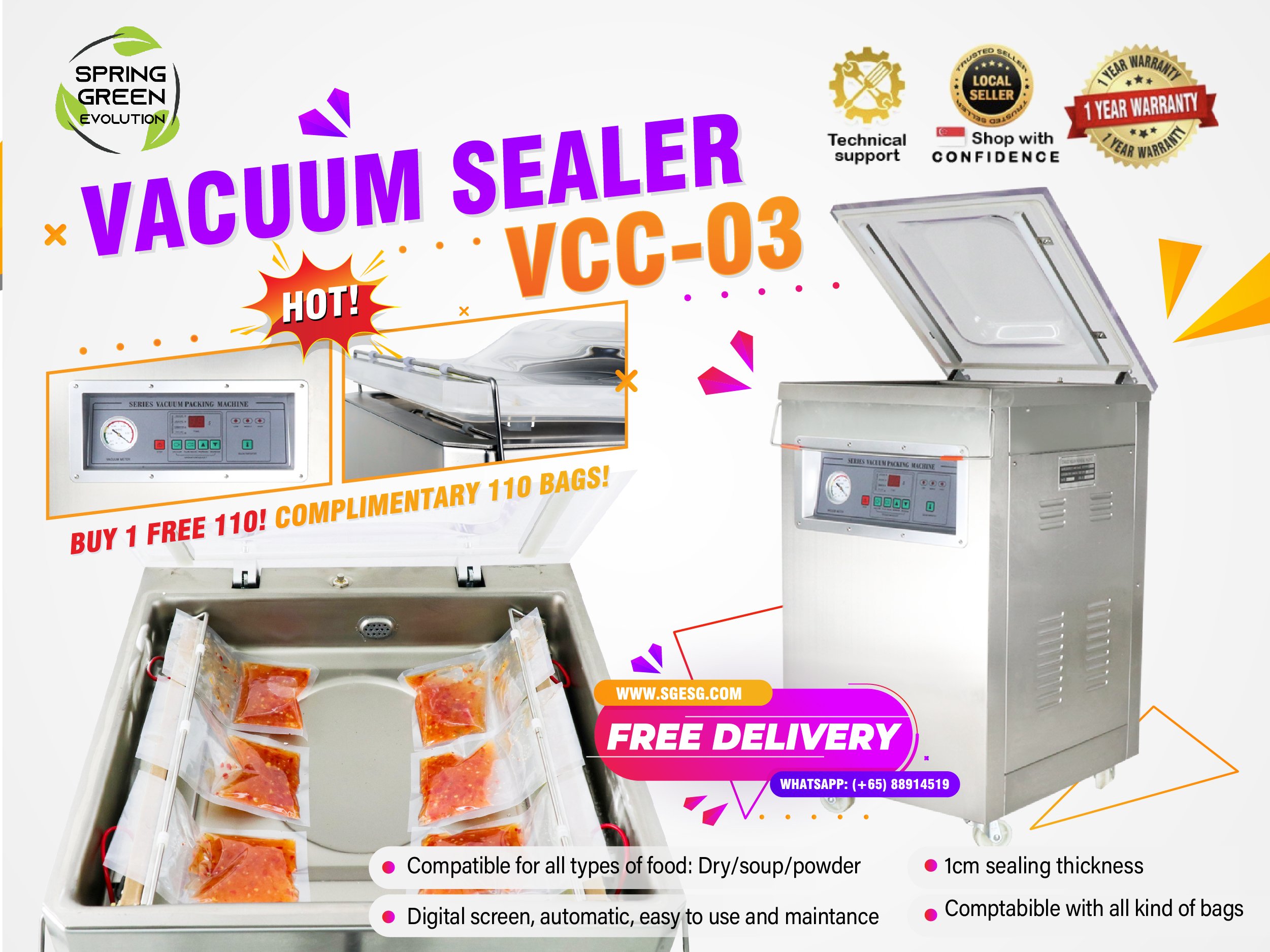 Vacuum Chamber Sealer model VCC03/VCC04 SGE Singapore